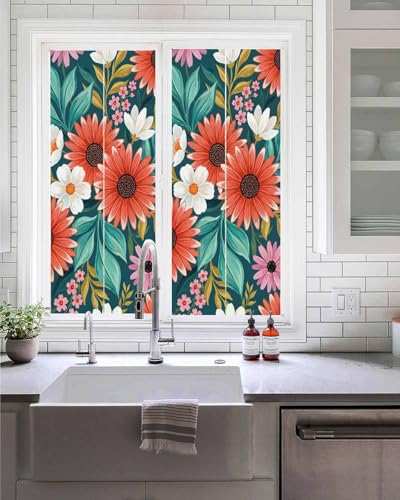 Película decorativa para ventana con flores tropicales 17.7x39.3 pulgadas miniatura 1