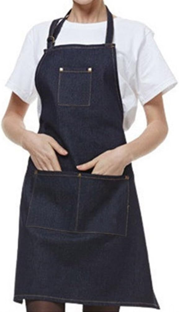 Opromo Durable Cotton Denim Apron w/3 Pockets for Men and Women, 30.5 X 24.5 inches-Denim