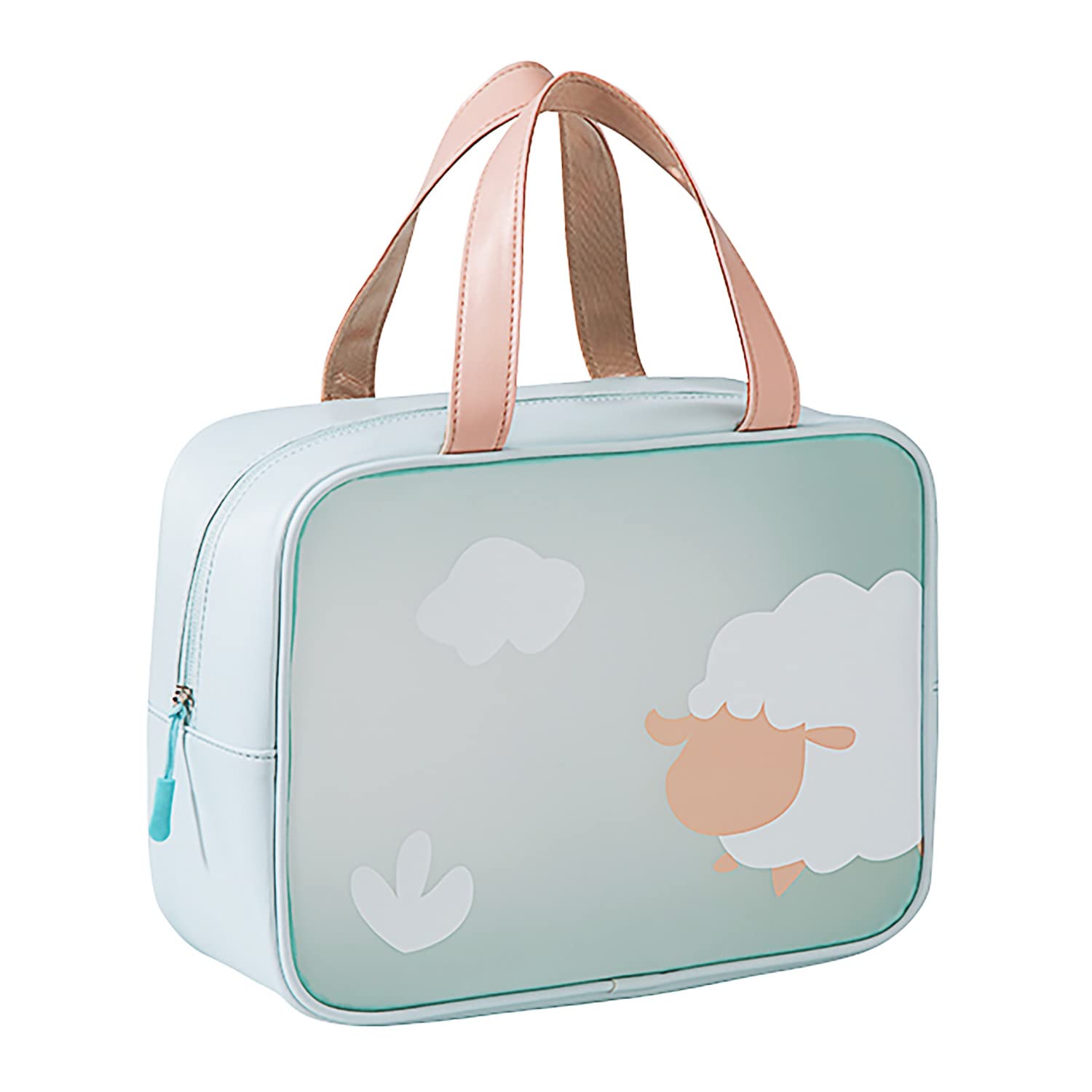 Kawaii Cosmetic Bag, Waterproof Animal Toiletry Storage Pouch for women, Travel Makeup Accessory Organizer, Dry Wet Depart, L, Sheep