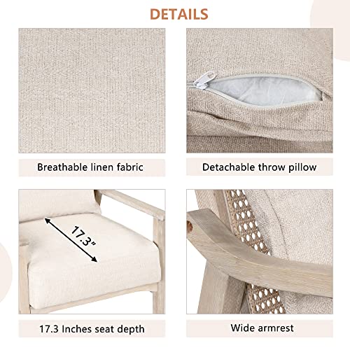 Olela Accent Chair Mid Century Linen Armchair Reading Chair With Lumbar Pillow,Retro Rattan Weave Back Upholstered Arm Chair For Living Room,Bedroom #TOP4