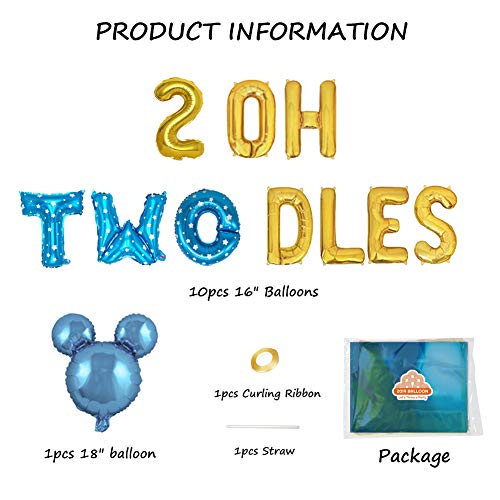 Oh Twodles Birthday Balloons, Blue Oh Twodles Balloon Birthday Banner Mickey Mouse Party Supplies Number 2 Balloon For 2Nd Second Boy Michkey Mouse Birthday Party Decoration 13Pcs Kit Of Geloar (Blue) #TOP2