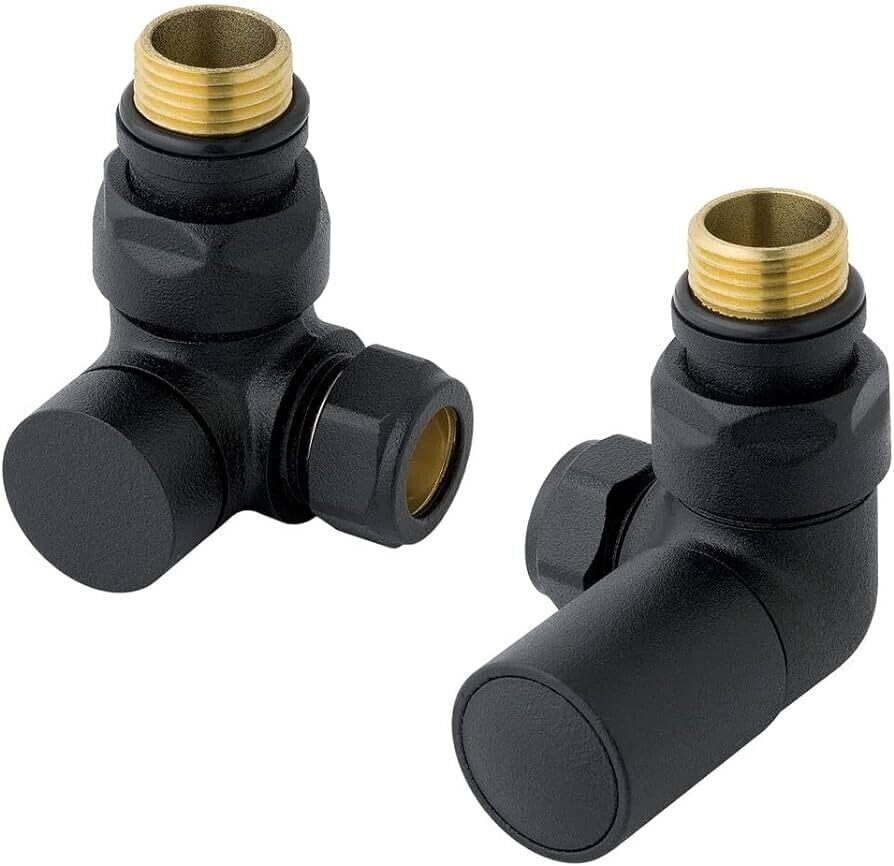 Team Controls Designer Matt Black Corner Angled Radiator Valves 15mm Pair Towel Rail Valve TC-RVCB