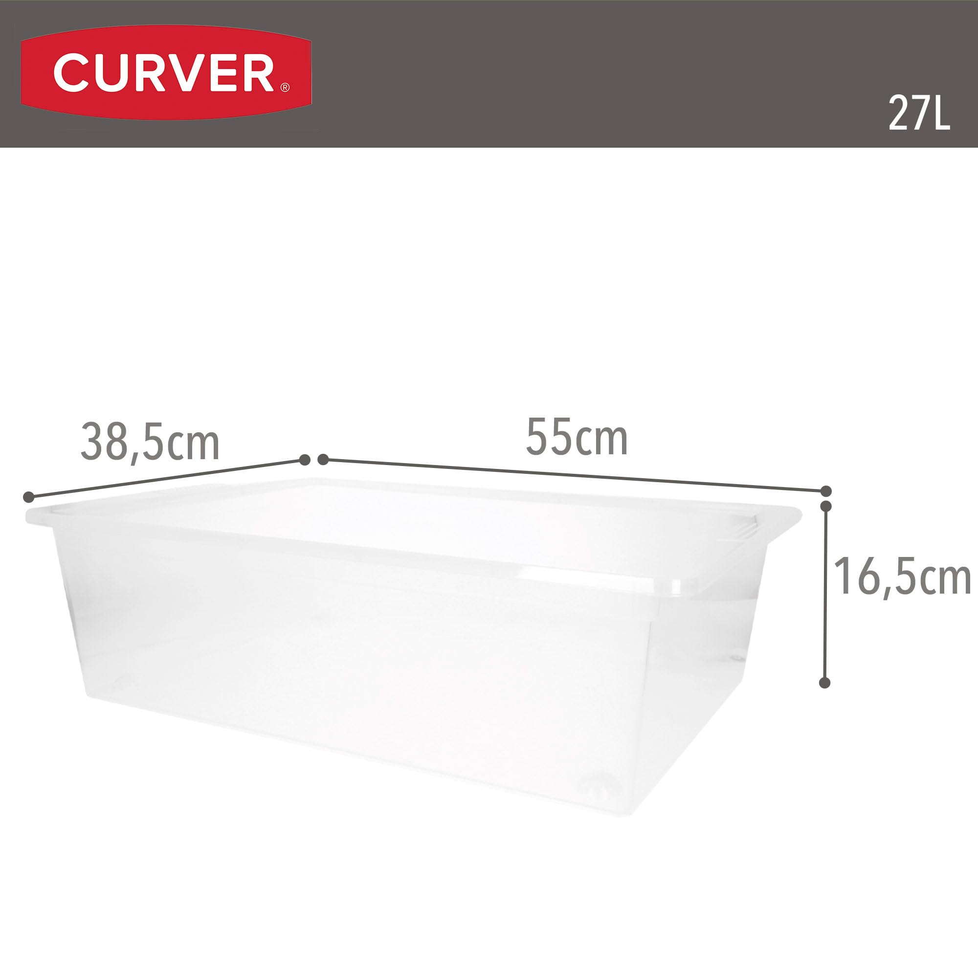Curver Pack 6 Cajas de Almacenaje con Tapa C-Box 27L, Transparente, Apilables, Orden para hogar, Armarios, Vestidores y Trasteros, Cierre seguro, Identificación Contenido, Resistente y Duradera (242)