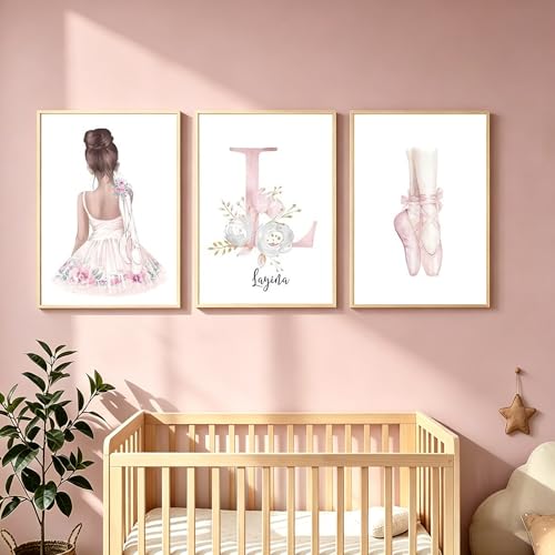 Youihom Lot de 3 Tableau Prenom Personnalisable Toile Affiche Fille Deco Chambre Poster 30x40 Decoration Murale Cadeau pour Bebe Enfant sans Cadre...