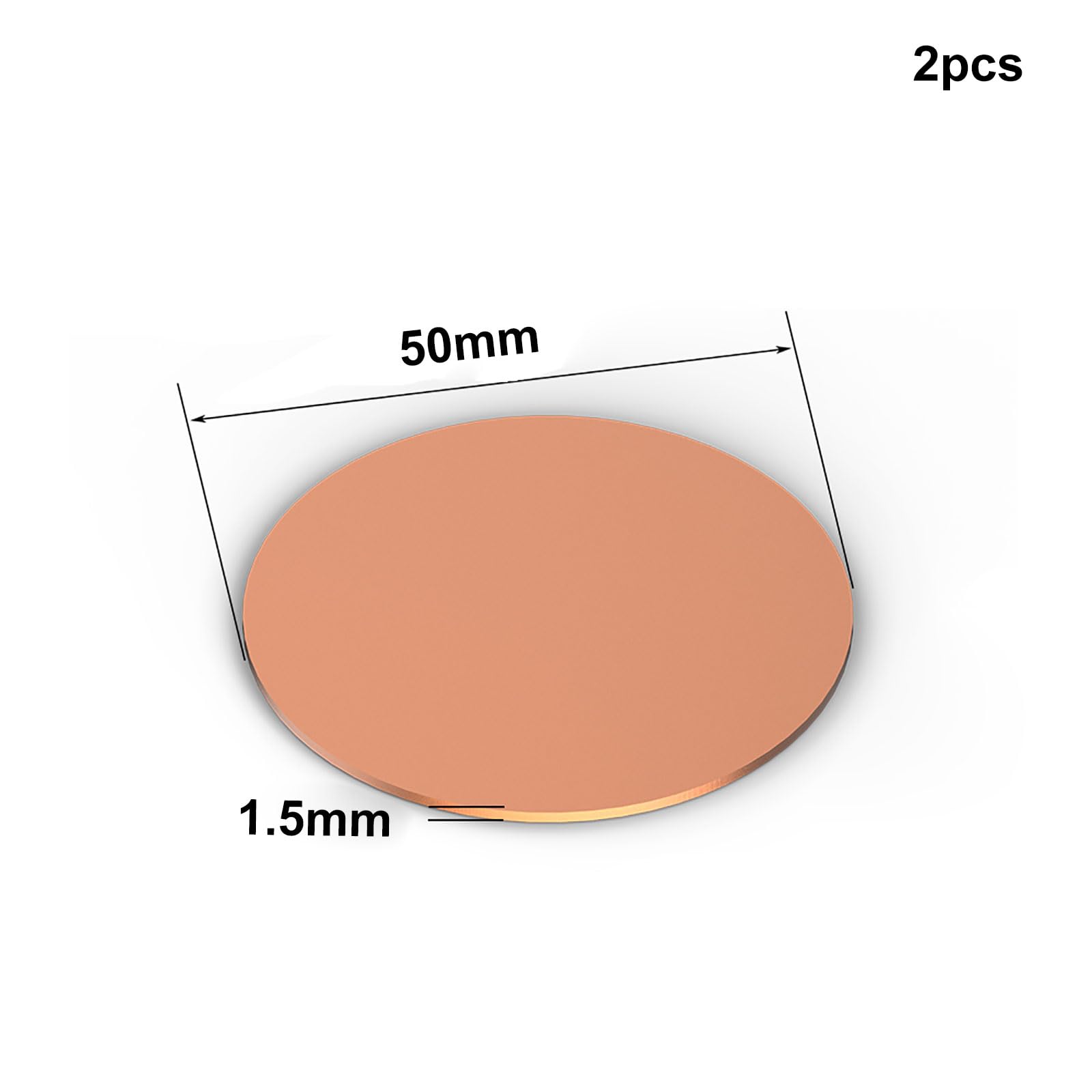 COYOUCO Pure Round Copper Sheet,Pure Copper Sheet,1.5Mm Thickness,50-80Mm Diameter,Film Attached Round Copper Plates,2Pcs,50mm