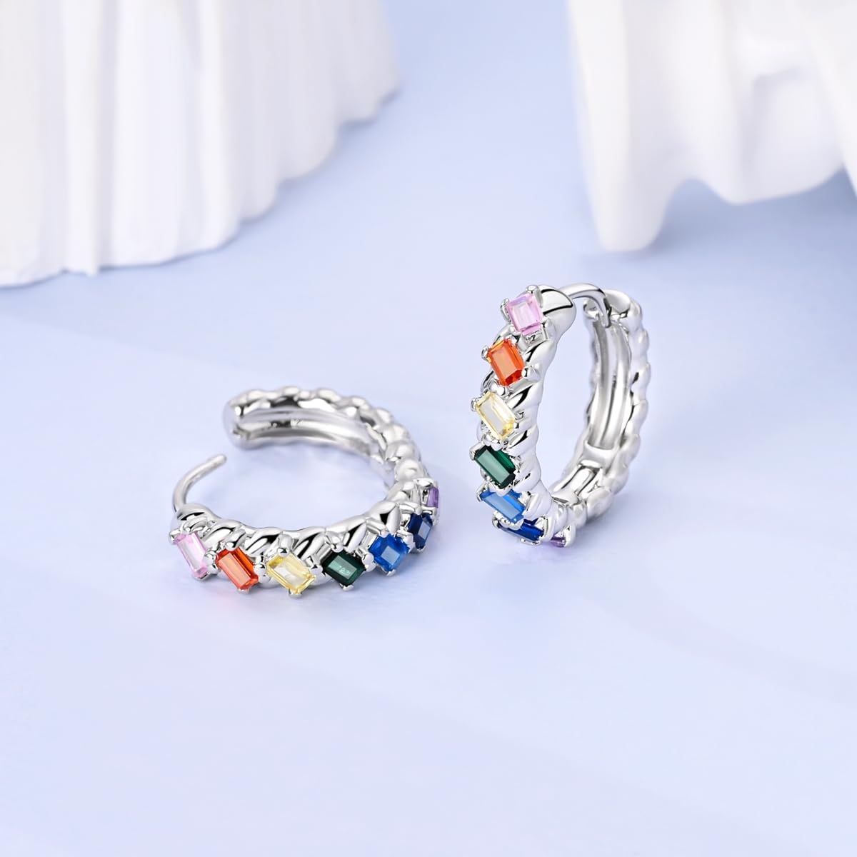 LAZA 925 Sterling Silver Hoop Earrings for Women, Sterling Silver Butterfly Hoops Colorful Flowers Hoop Huggie Earrings Hypoallergenic Jewelry Gifts for Women - Image 2