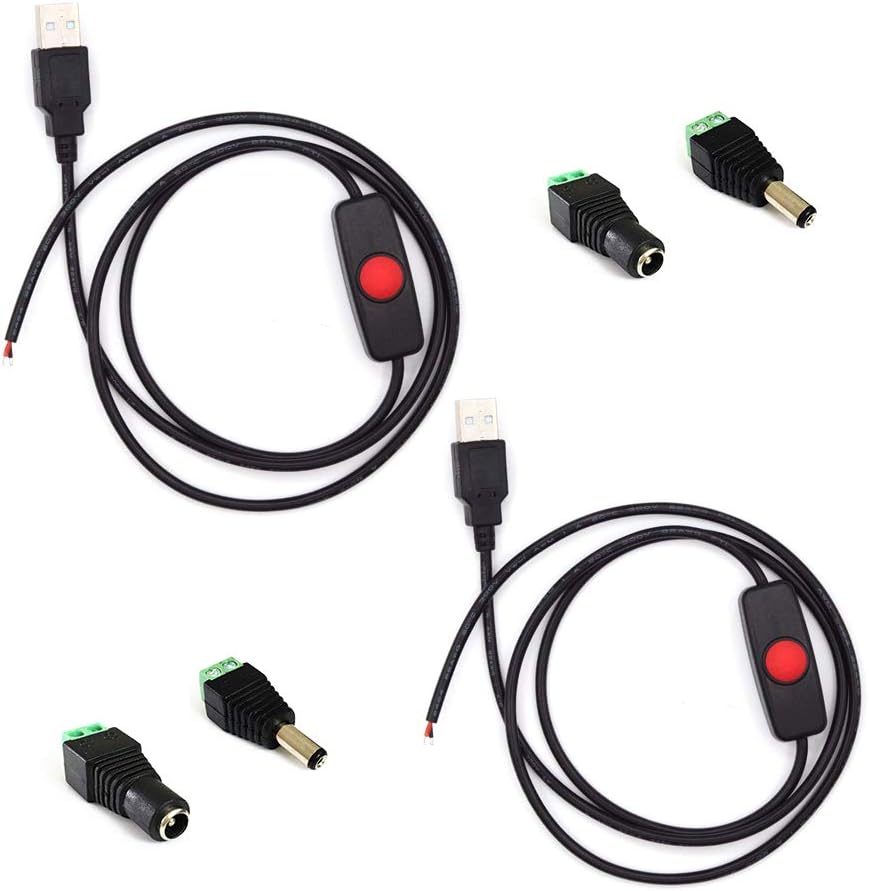 2pcs/pack black 1M/3.28ft 5V USB Switch Button Extension Cables LED Strip Light Connector With Universal USB Adaptor For DC 5V 2Pin 5050/3528 LED Stripconnector for TV/PC/Laptop Background Lighting