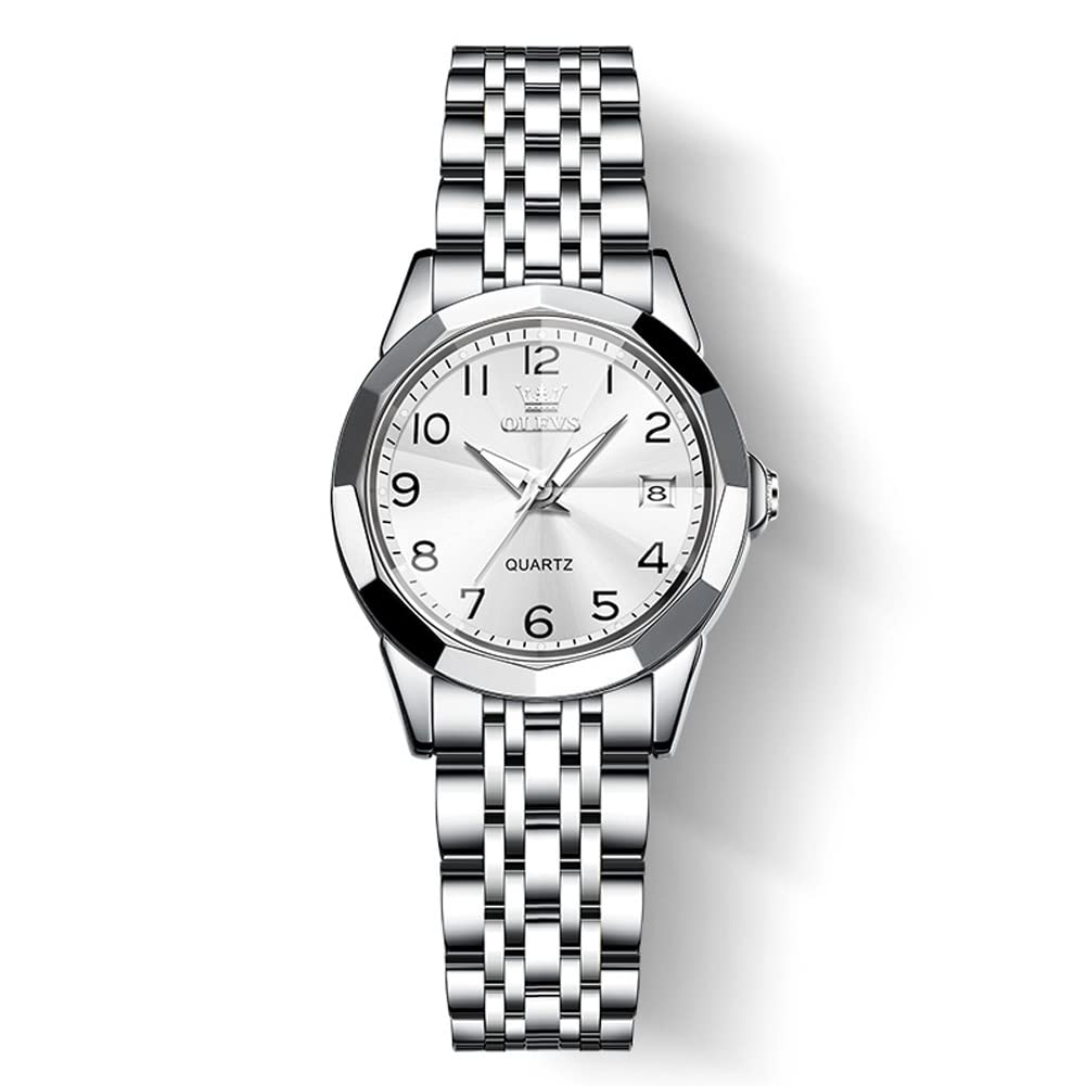 OLEVSWomen Watch, Small Face Stainless Steel Strap Round Watch for Ladies, Roman Numerals Luxury Diamond Watch Waterproof Analog Quartz with Date Watch for Women