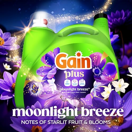 Image of Gain Plus Liquid Laundry Detergent, Cleaner, Fresher, Now with Oxi, Moonlight Breeze Scent, 170 fl oz, 129 Loads
