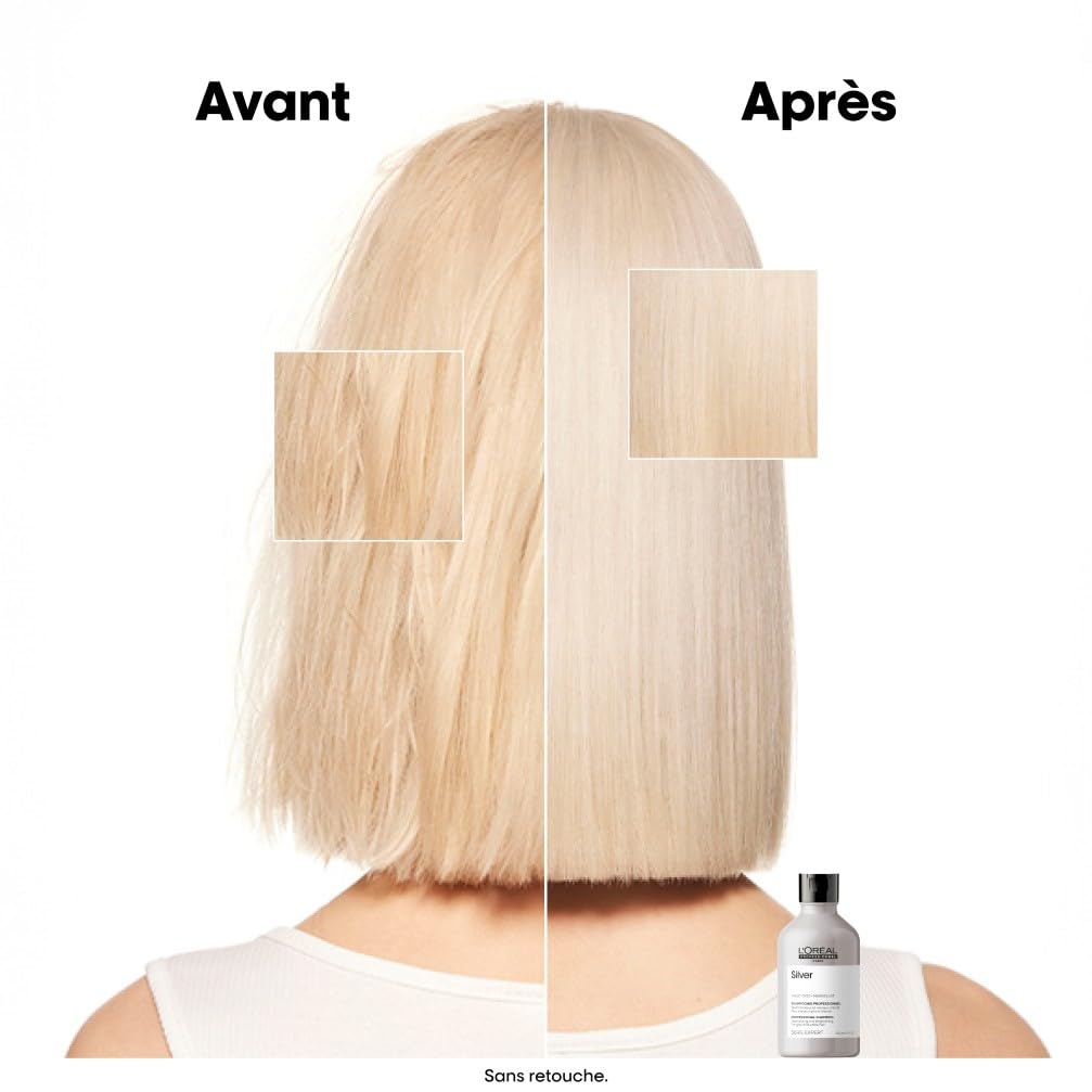 L'OREAL PROFESSIONNEL - Shampoing Déjaunissant Silver - Homme & Femme - Apporte Éclat, Douceur & Brillance - Pigments Violets - Cheveux Gris & Blancs - 300 ml