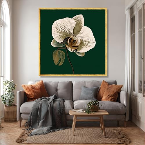 Orchée blanche tableau sur toile 80x80cm carré moderne avec cadre intérieur