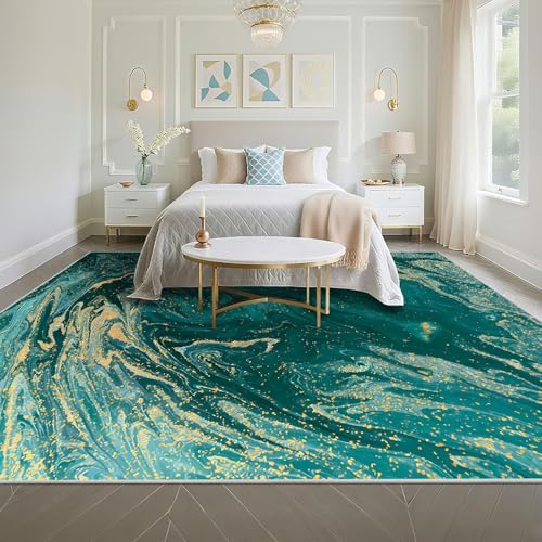 Tapis lavable en machine 130x200cm vert vintage pour salon - 5