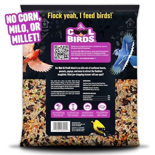 Cool Birds Nut & Fruit Wild Bird Seed – 10 lb. Gourmet Bird Food with Sunflower Hearts, Peanuts, Tree Nuts & Real Fruit – No Corn, Milo or Millet Bird Seed for Outside Feeders - Image 3