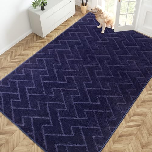 PURRUGS Easy Care Area Rug 6ft x 9ft, Non-Slip Machine Washable Entry Rug, Stain Resistant Accent Rug for Hallway, Bedroom, Living Room and Mudroom, Midnight Blue