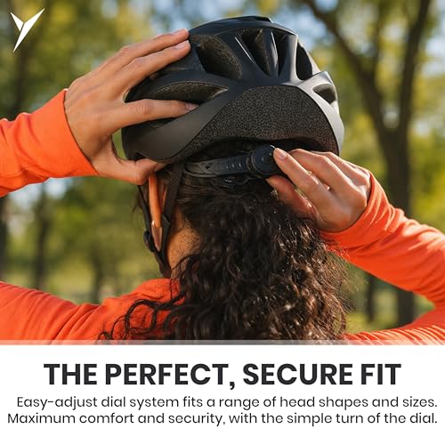 Image of Jaspo Urban Rider Plus Cycling Helmet with Adjustable Spin Dial (Upto 5cm) | Quick-Release Buckle for Effortless Wearing | Padded Chin Strap | Ideal for Men, Women & Kids (Black, Small (53-58cm))