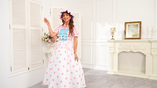 Watch Little Bo Peep costume dress with pink bonnet hat on Amazon Live