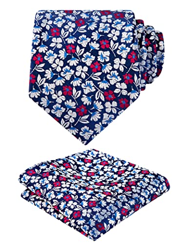 Image of Alizeal Mens 3.15inches Leaf Flower Pattern Tie Set | Floral Pattern Pocket Square Perfect for Fall Winter Business and Holiday Events