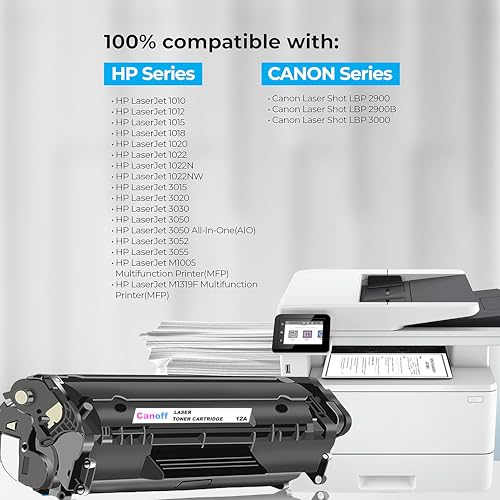 Image of CANOFF 12A Toner Cartridge Compatible for 12A / Q2612A LJ Printers 1010, 1012, 1018, 1020, 1022, 1022n, 1022nw, 3015, 3020, 3030, 3050, 3050z, 3052, 3055, M1319, M1319F MFP