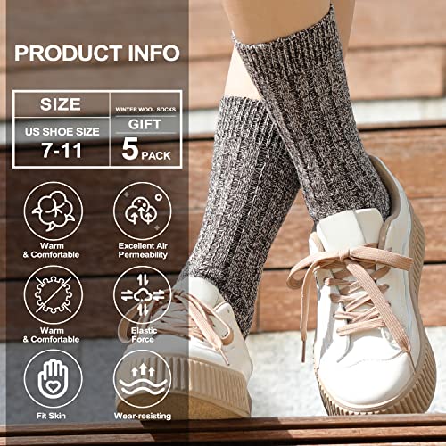 coclothy Wool Socks for Women - Womens Wool Socks Winter Socks for men Warm Thick Knit Wool Soft Vintage Casual Crew Socks - Image 5
