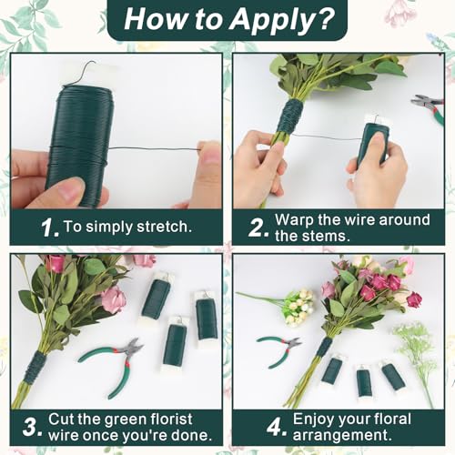 3 pack 110 yards green floral wire 22 gauge with wire cutter ideal for crafts christmas wreaths tree garland amp floral arrangements