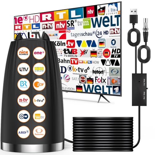 KIMTAR DVBT2 Antennen, Zimmerantenne für Fernsehermit für Fernseher mit Großer Reichweite und 360° Empfang, Unterstützung Signalverstärker für 4K 1080p & Alle TV-Geräte