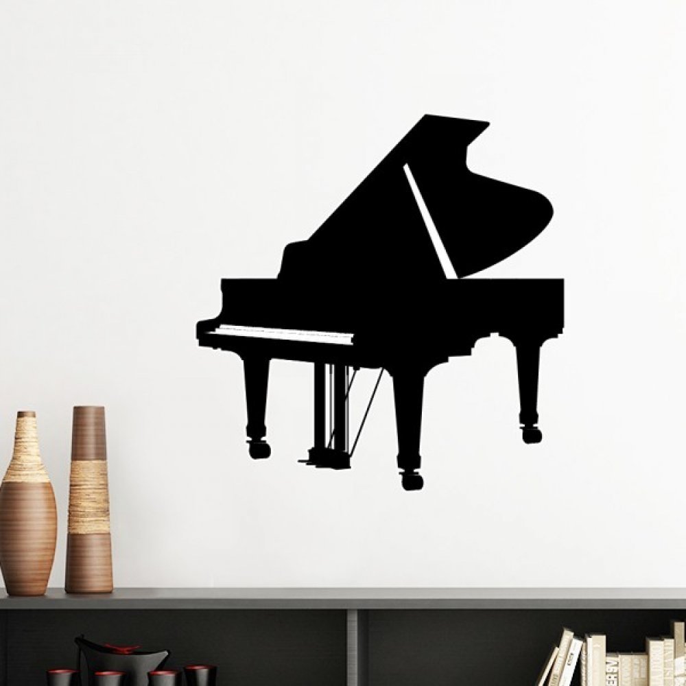 Sticker mural piano pour décorer une chambre de musicien avec une silhouette noire