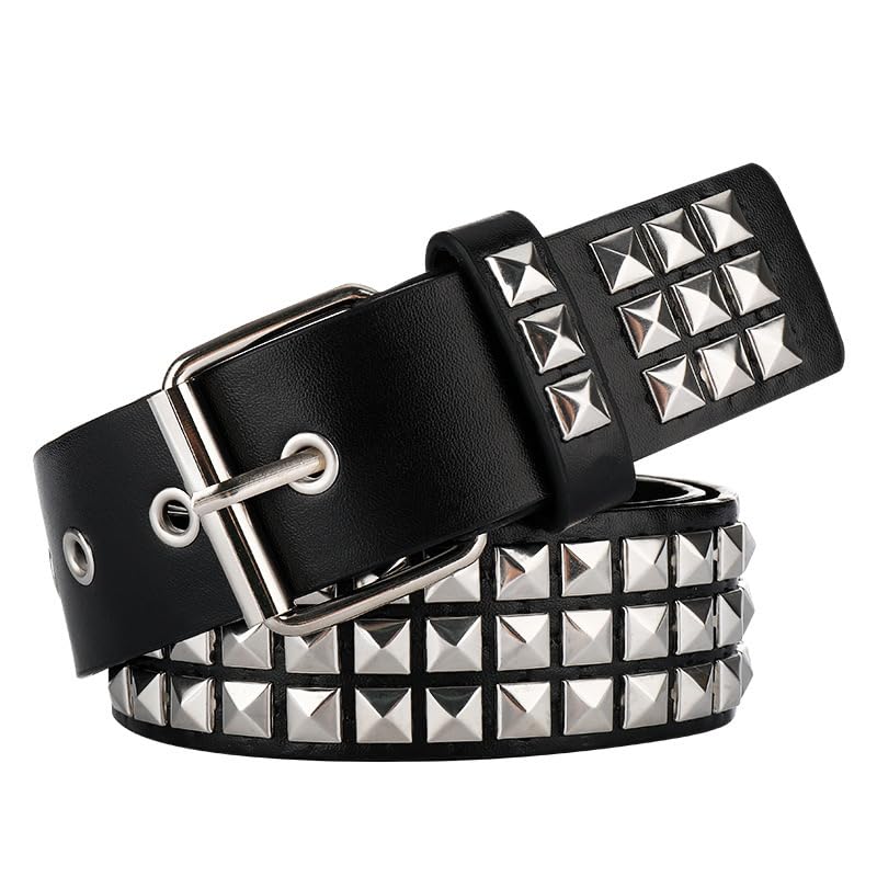 Black Studded Belt Punk Belt Rock Rivet Belts with Bright Pyramid Studded belt for Men/Women
