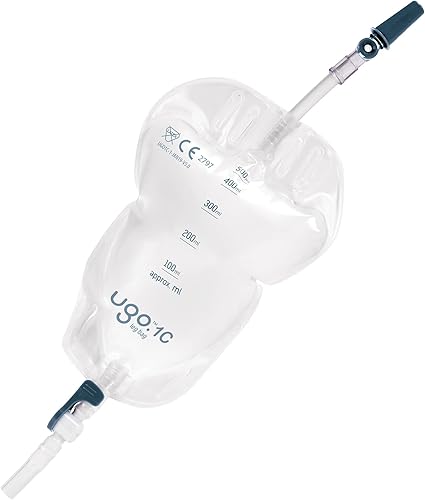 Ugo - 10 bolsas de drenaje de orina, bolsas de catéter, grifo en T o grifo de palanca con respaldo de tela suave y un diseño natural en forma de