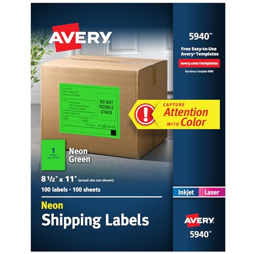 Avery Neon Shipping Labels for Laser Printers, 8 1/2