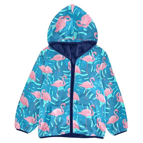 Tropical Flamingo Boys Fleece Hoody Jacket Zip Up Coat Warm Fall Winter Plush Jacket Long Sleeve Outerwear