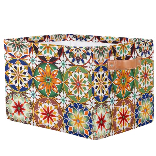Image of Mandala Flowers Storage Baskets for Organizing, Fabric Collapsible Storage Bins Box Ethnic Boho Decorative Toy Organizer Baskets for Closet Shelves Gift Basket 1 Pc