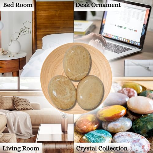 Image of Cream Moonstone Crystals and Healing Stones - Large Palm Stone Crystals Piedra - Crystal for Good Luck, Positive Energy, Meditation - Unique Stocking Stuffers and Birthday Gifts for Women, Men