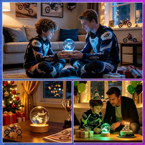 OkiyiD Motorrad Nachtlicht, Motorrad Geschenke für Männer Kinder, Motocross Kristallkugel (80mm) Lampe with 16 Farben… – Ansicht 4