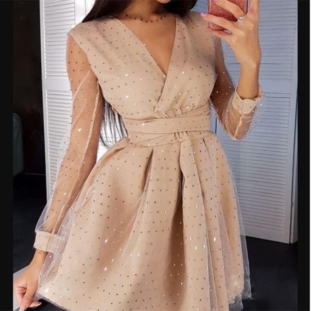 QYLYC Women's Dress Christmas Party Dot Print V-neck Long Sleeve  Double-layer Gauze Stitching Elegant Dress : Amazon.co.uk: Fashion