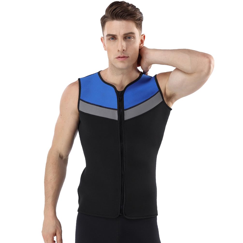 TOVCHEI Men 5MM Wetsuit Vest, Warm Neoprene Diving Suit Front Zipper Sleeveless Top Sun Protection Anti-UV for Water Sports,Black B,S