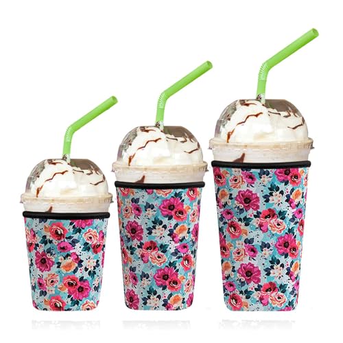 Jahomieo 3 Pack Reusable Iced Coffee Sleeves, Insulator Sleeve for Cold Beverages, Neoprene Drink Sleeve Cup Holder fit Starbucks Coffee, McDonalds, Dunkin Coffee,More