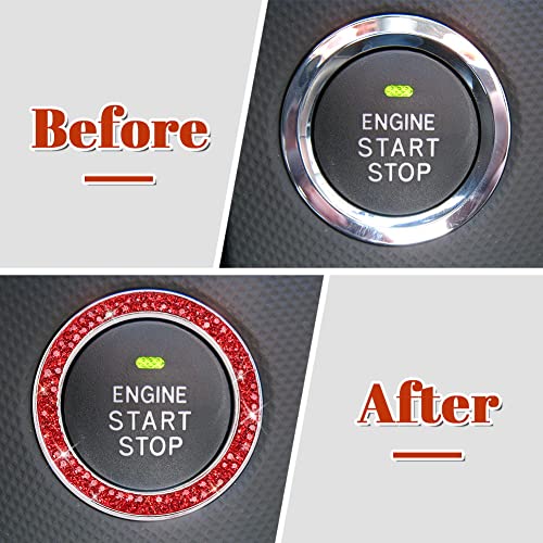 Image of ToBeQueen Red Push Start Button Cover Ring, Interior Crystal Diamond Rhinestone Engine Start Ring Emblem Sticker, Glitter Car Accessories for Women, Red