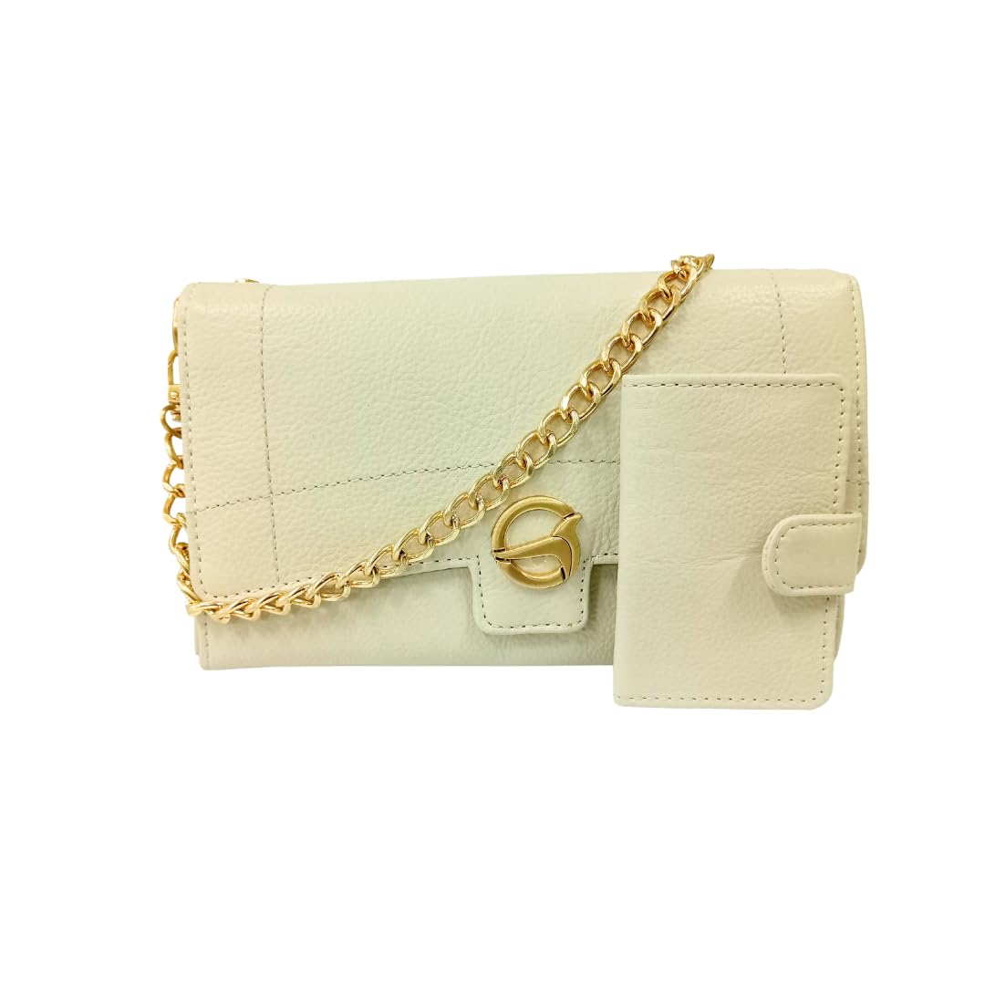 ZECH Eco-Chic, Biodegradable Genuine Animal Leather Wallet for Women with a Detachable Pouch (Latte)