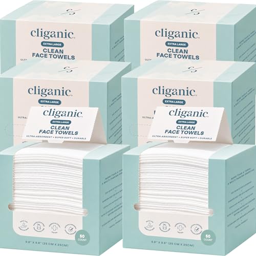 Image of Cliganic Clean Face Towels XL, Multi-Pack (300 Count), Disposable, Ultra-Absorbent, Hypoallergenic & Soft - Makeup Remover Dry Wipes, Pamper Your Face, Hygienic Towelettes, for All Skin Types