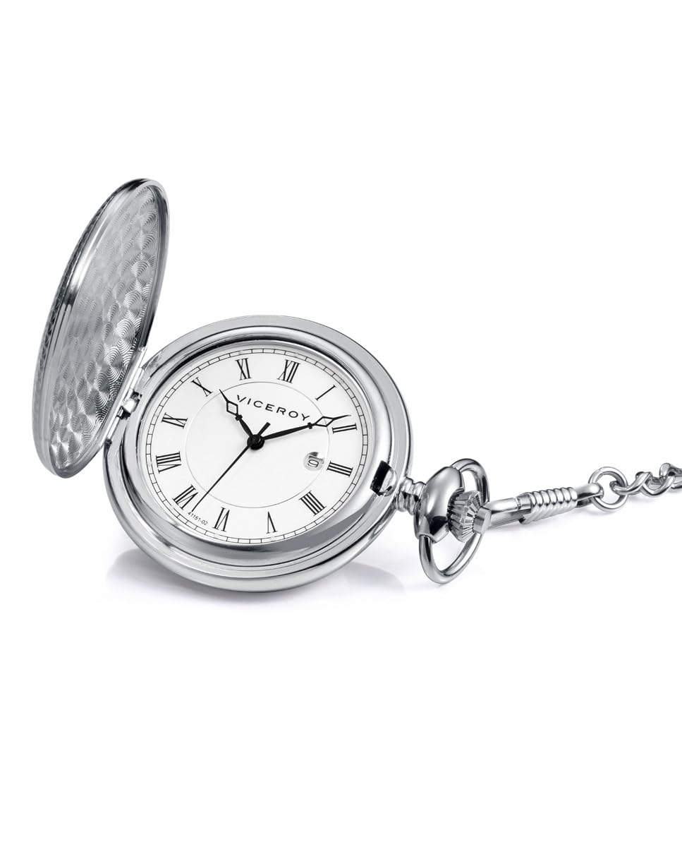 Viceroy Reloj de Bolsillo con Cadena - 47 mm - Movimiento de Cuarzo - Esfera Blanca - Estilo Vintage - Colección Pocket – 41151-02
