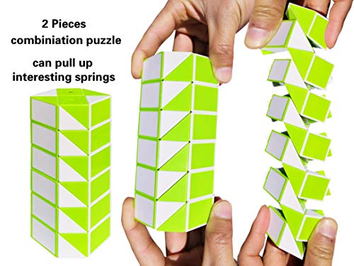 Oxe Fidget Toys Set-Stress Relief And Anti Anxiety Toys For Kids And Adults-Snake Cube Puzzle,16.5 Inch,2 Pieces (Green) #TOP5