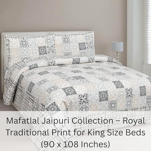 Image of Mafatlal 144 TC Jaipuri King Size Printed Cotton Bedsheet | 90 x 108 Inches | Long-Lasting Comfort | Includes 2 Pillow Covers | Black White