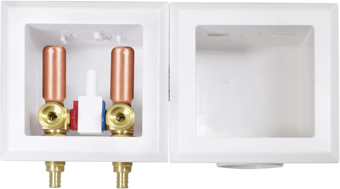 Highcraft Washing Machine Outlet Box Double Interlocking Universal Utitliy Outlet Valve Box for Ice Makers, Gas Valves, Air Admittance Valves, Wash Machine, 1/2" PEX B Connection with Hammer Arrestor