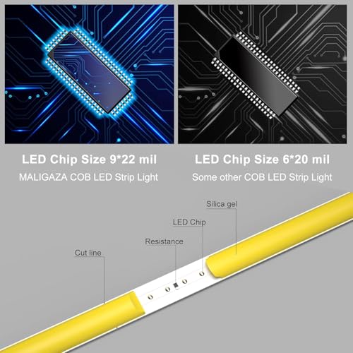 Image of MALIGAZA 5mm Ultra Thin COB LED Strip Red Color DC 24V RA>90 High CRI LED Tape Light, Cuttable Flexible, 16.4FT Super Bright, IP30 for Indoor House Bedroom Room Decor