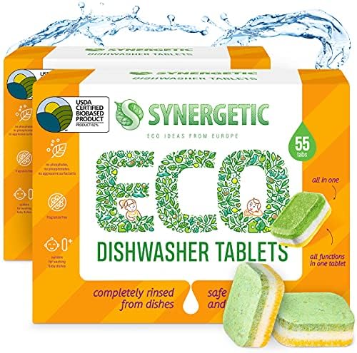 Synergetic Natural Dishwasher Detergent Tablets | Powerful and Safe Dishwasher Pods made from Plant-based ingredients | 110 Tablets