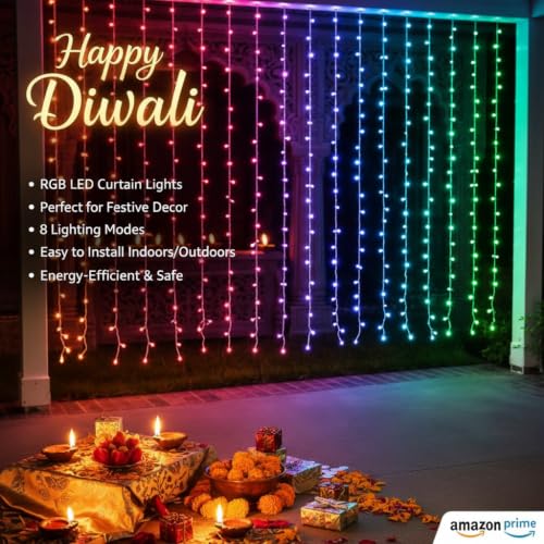 Image of MIRADH 180 LED 9.8 Feet Window Curtain String Light Led Light for Home Decoration Diwali Light, (Multi-Color)