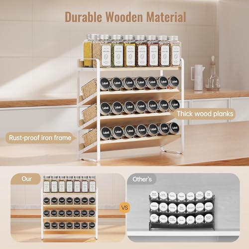 MUDEELA 4 Tier Spice Rack Organizer for Cabinet,Wooden Vertical Spice Shelf, Seasoning Organizer for Countertop, Kitchen, Pantry, Freestanding, 13.4" W × 11.2" H (No Jars Included), White by MUDEELA - Image 6