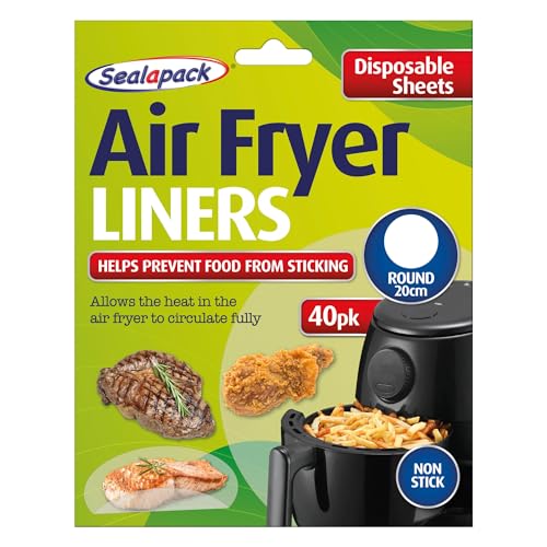 Sealapack Air Fryer Liners, Round 20cm, 40 Sheets - Non Stick, Disposable