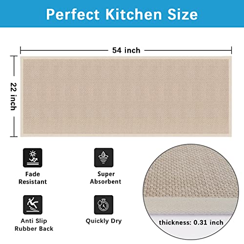 Boho Kitchen Rugs And Mats Non Skid Washable - Braid Jute Kitchen Floor Rug In Front Of Sink Absorbent - Rubber Backing Large Farmhouse Kitchen Doormat Cushioned Standing Rug Mat, 54 X 22 Inch, Beige #TOP2