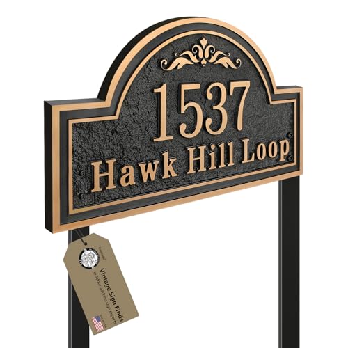 Custom Address Sign LAWN MOUNTED Large - 13.4'' x 8.11'' Personalized Address Plaque,House Number Sign Plaque for Yard,Lawn,Ground,Driveway Heavy Duty Engraved with Metal Stakes